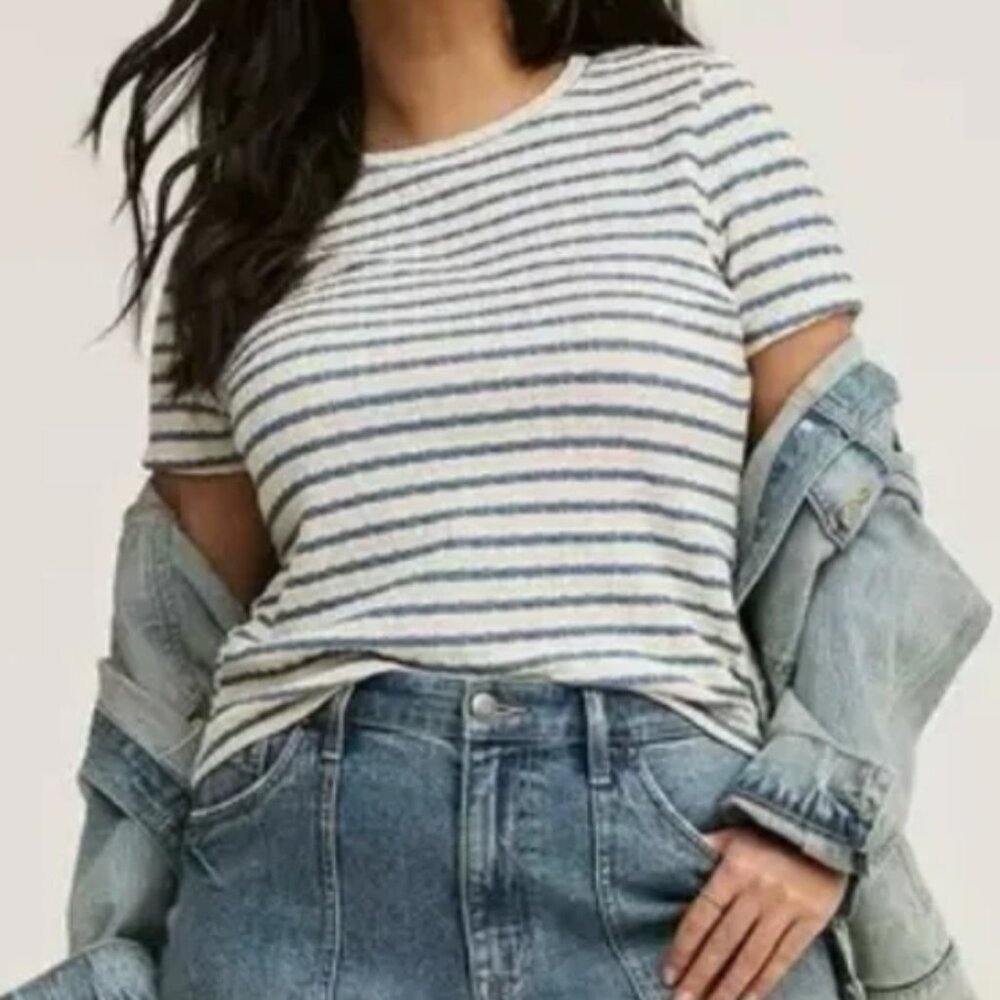 Torrid Blue Striped Textured Crew Neck Tee Size 2x - Picture 1 of 3